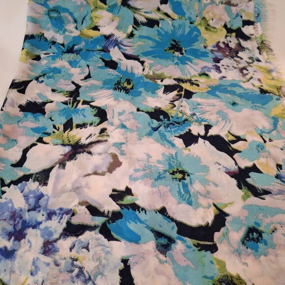 Fabric - Sheer Flowing Chiffon Aqua Floral Print, One Piece, 1.1yd x 60in - Picture 1 of 9